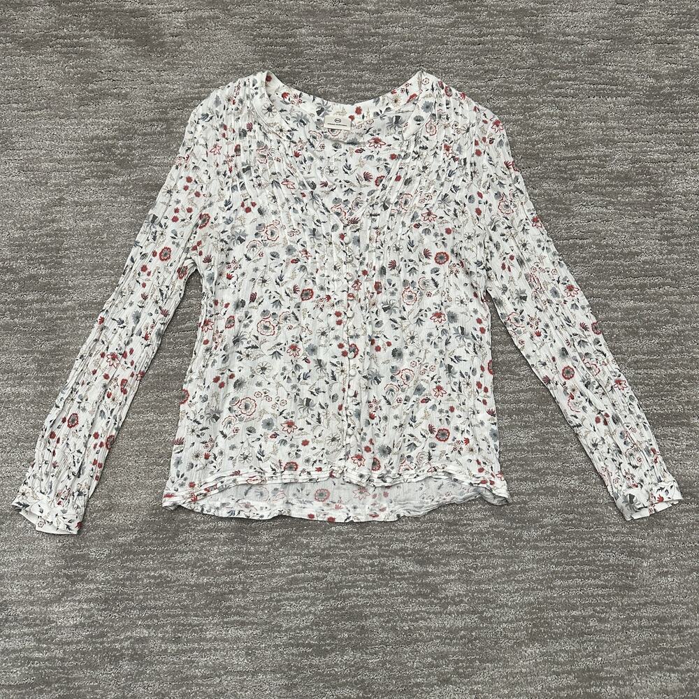 AG Adriano Goldschmied Blouse Womens Medium Boho Floral Pleated Rayon Top